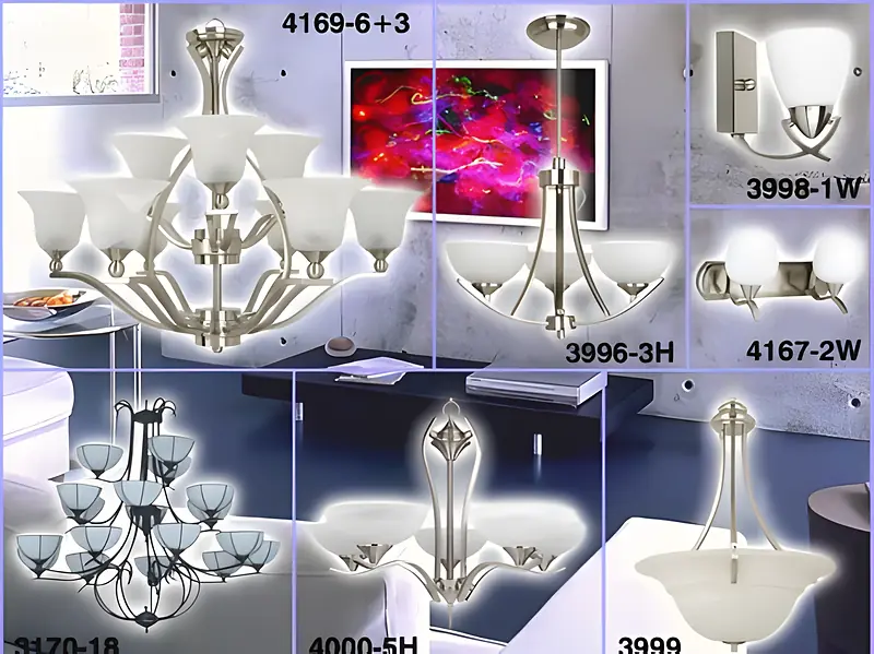 Modern collection brushed nickel chandeliers and wall lamps with frosted glass